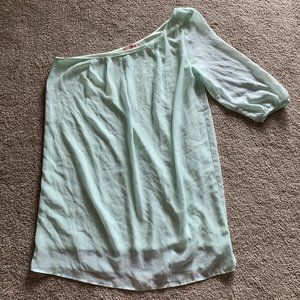 Always Womens L Light Green One Off Shoulder One Long Sleeve Top Blouse Shirt